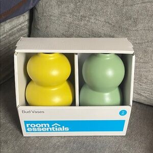 Room Essentials Yellow and Sage Double-Gourd Bud Vase Set